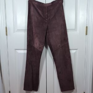 MInimalist Chic Maroon Straight Leg Nubuck Leather Pants Dark Feminine Y2K 90s